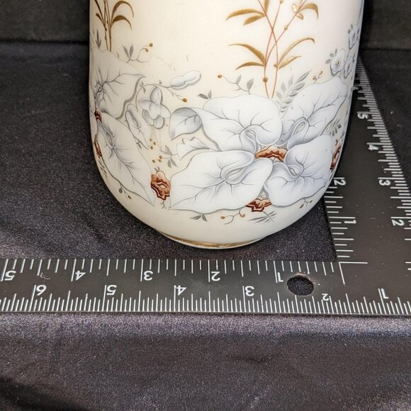Vintage White Satin Glass Floral Vase with Gold Trim - Picture 4 of 10